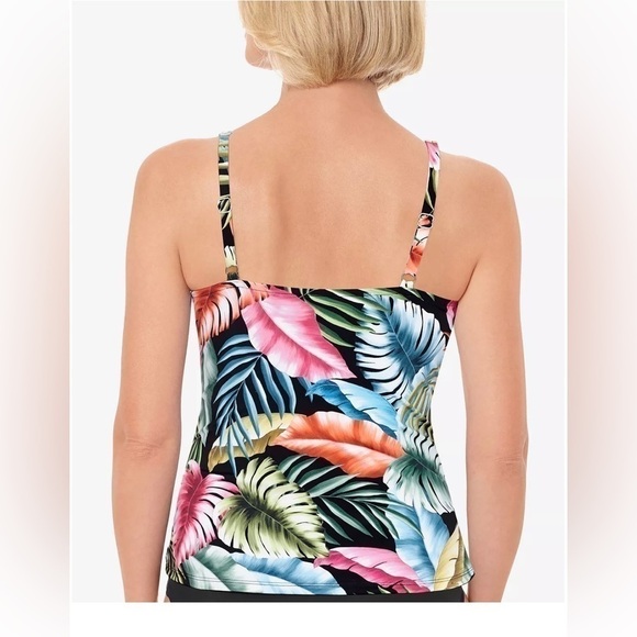 SWIM SOLUTIONS V-Neck Pleated Tummy-Control Tankini Top,swimming suit size 10 - Picture 9 of 14